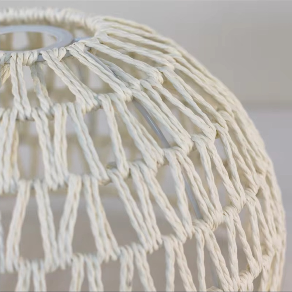 NWOT - Rope Weave Hanging Lamp Shade Bohemian Rustic Light Fixture Cream Rattan - Picture 3 of 9